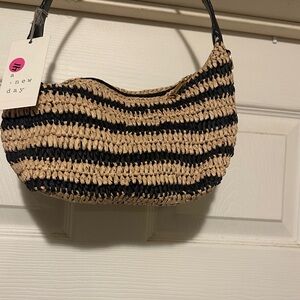 A New Day Black and Tan Striped Shoulder Bag